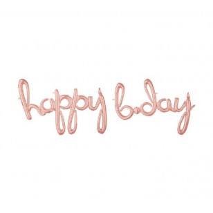 Rose Gold Script Happy B-Day Birthday Balloon Banner